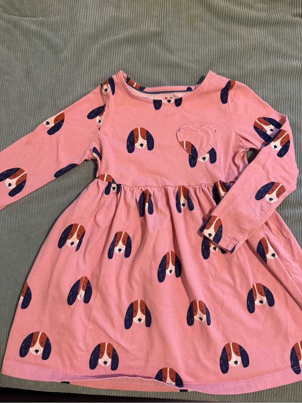 Mini Boden Pink Dress with Navy and Brown Puppy Faces